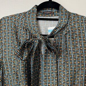 J. McLaughlin Retro Womens Equine Sereno Alley Darden Silk-Blend Dress Sz L NWT